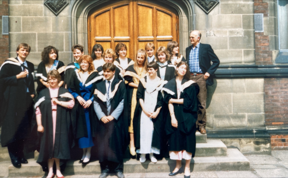 Nickie with fellow French students on their graduation day in 1986